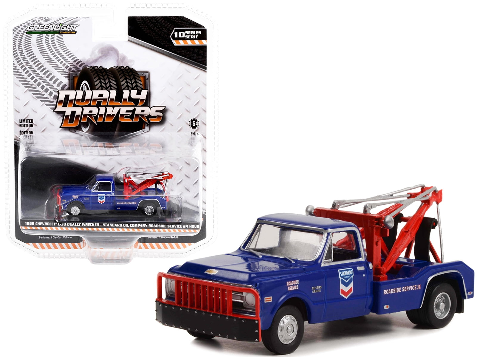 1969 Chevrolet C-30 Dually Wrecker Truck Dark Blue "Standard Oil Company Roadside Service" 1/64 Diecast Model Car by Greenlight