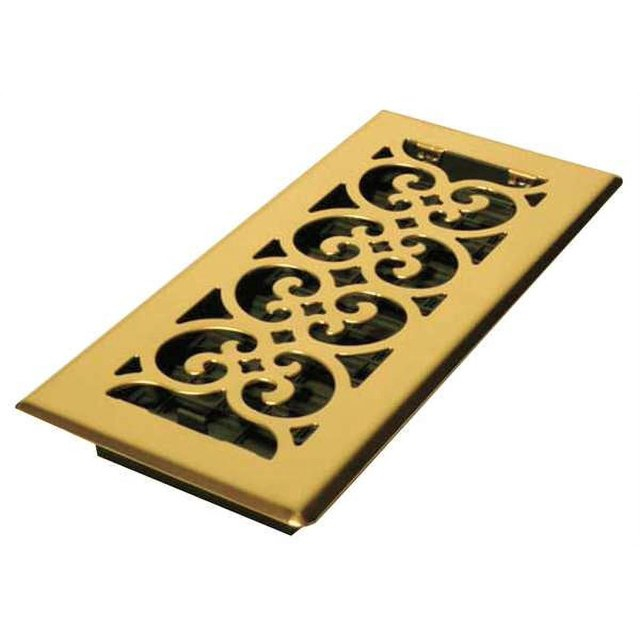 Decor Grates 4" x 10" Scroll Design Bright Brass Finish Steel Plated Floor Register