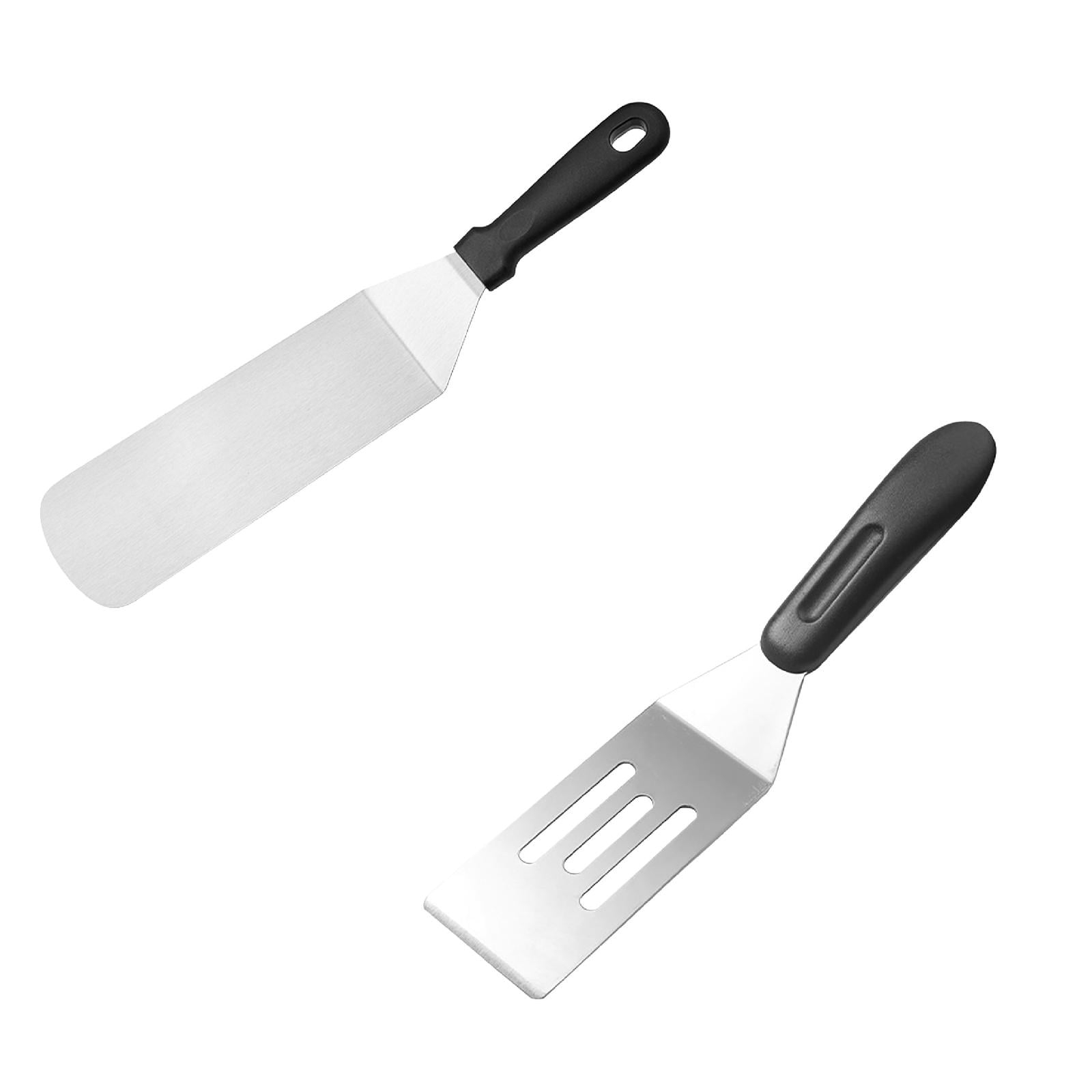 2 Pieces Small Spatula Set, Stainless Steel Mini Serving Spatula for Kitchen Use, Flipping or Cooking for Brownie, Cookie, Lasagna, Pancakes & Cake(Black+Silver)