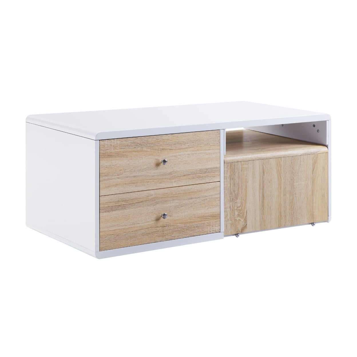 2 Drawer Contemporary Coffee Table with Pull Out Table White and Brown - Saltoro Sherpi