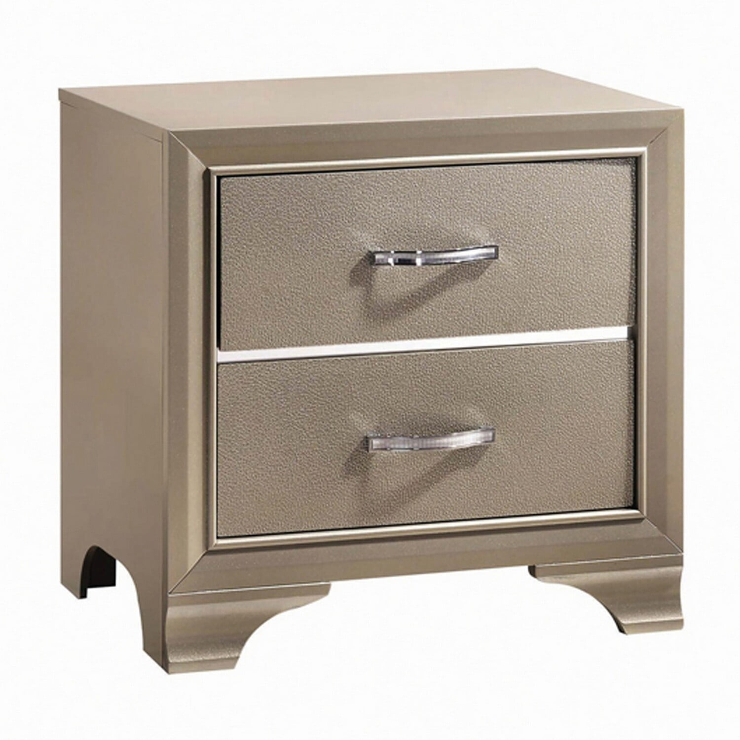 Benjara 2 Drawers Contemporary Nightstand with Mirror Accents and Metal Pull,Silver