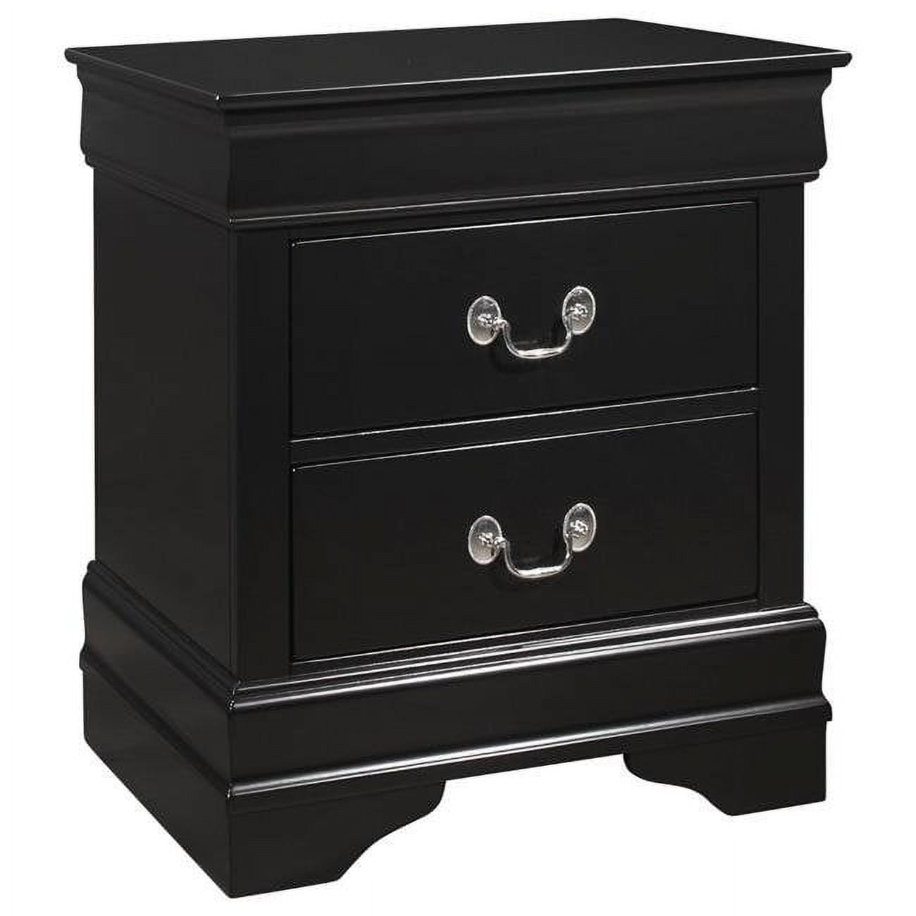 2 Drawers Wooden Frame Nightstand with Antique Metal Pulls - Black - 23.6 x 15.5 x 21 in.