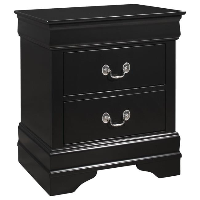 2 Drawers Wooden Frame Nightstand with Antique Metal Pulls - Black - 23.6 x 15.5 x 21 in.
