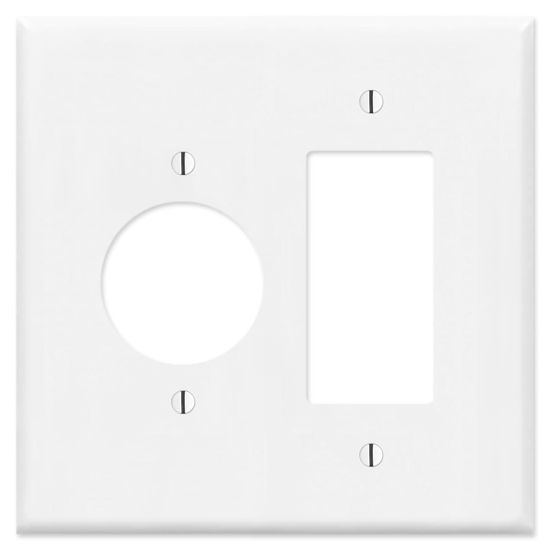 2 Gang Combination METAL Wall Plate - (1) Decora - GFCI - Rocker with (1) 1.406" Single Simplex Style Receptacle - Light Switch Plate Cover, Steel Painted White, UL Listed, 4.5" x 4.5" - Made in USA