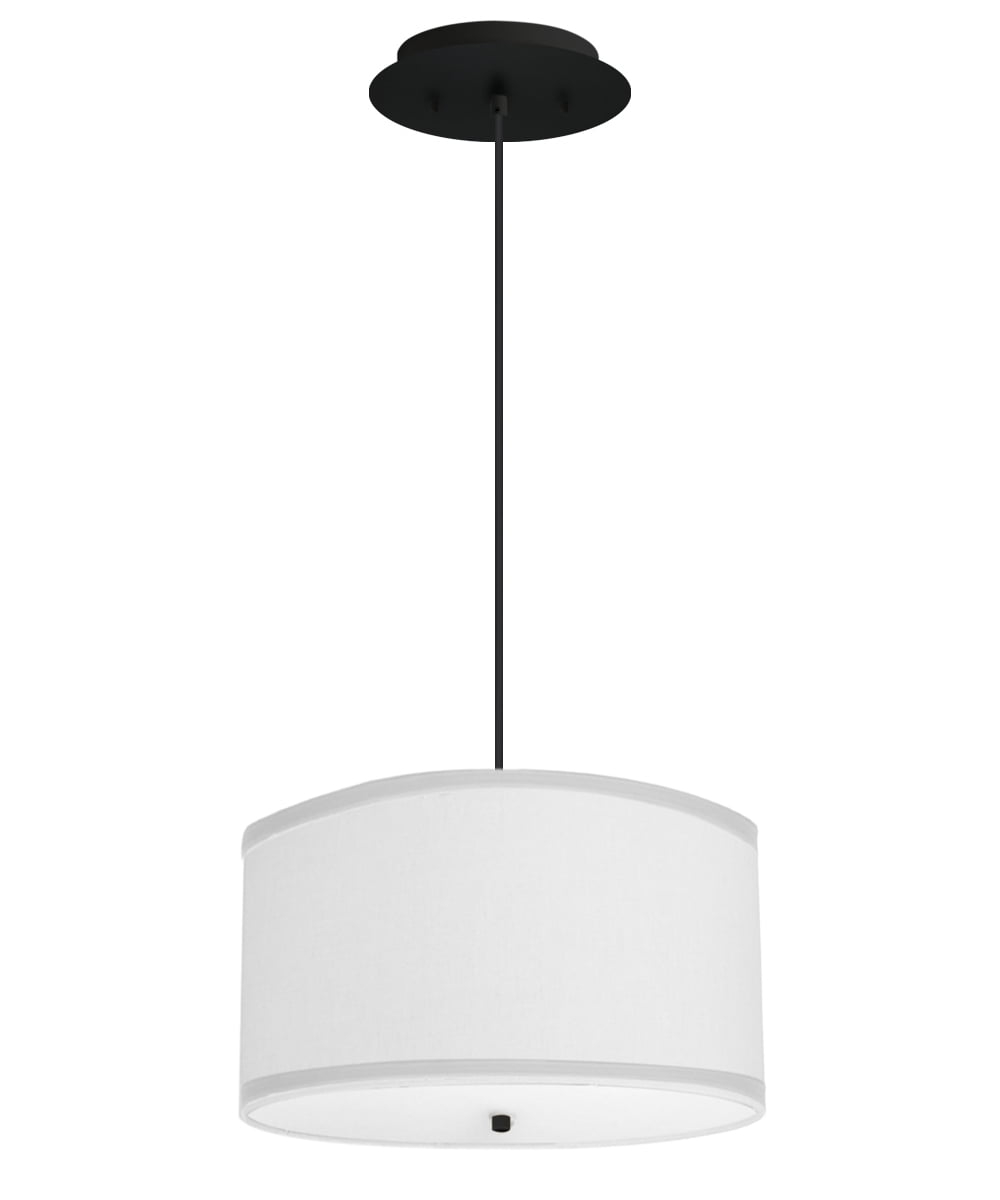 2 Light Pendant 18"w White Linen Shade with Diffuser, Black Cord