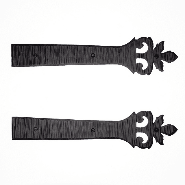 2 Pack 12 inch Faux Door Hinges Black Decorative Strap Hinge Wrought Iron Strap Barn Door Strap Hinges, Farm Gate Hinge, Carriage Door Hardware The Tuscan Series by Borderland Rustic Hardware