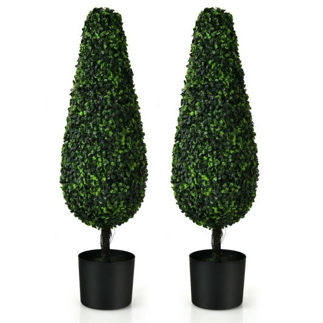 Costway 2 Pack 3FT Artificial Tower Topiary Tree UV Resistant Indoor Outdoor