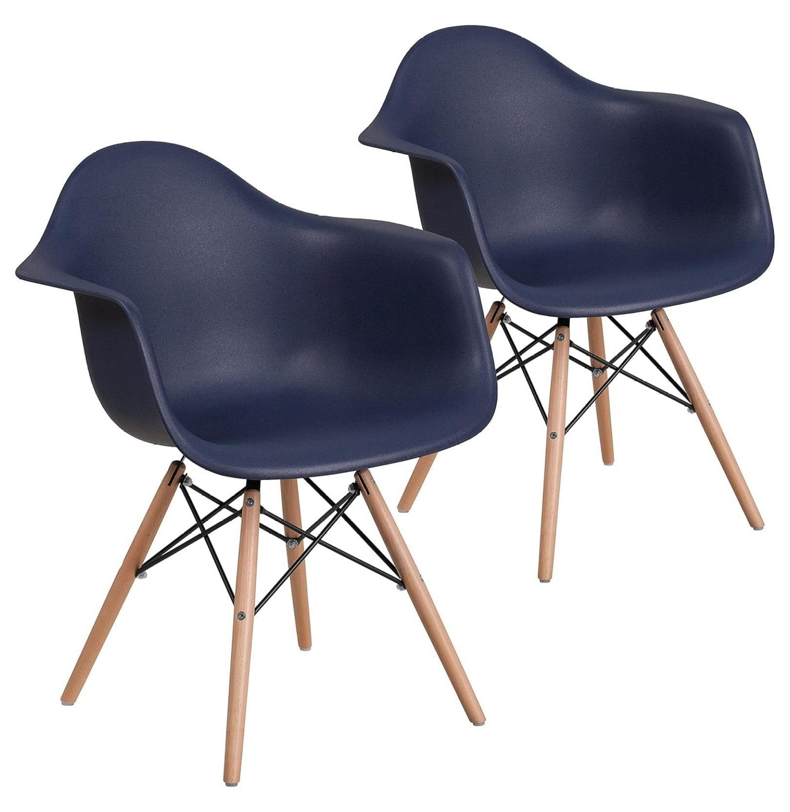 2 Pack Alonza Series Navy Plastic Chair with Wooden Legs