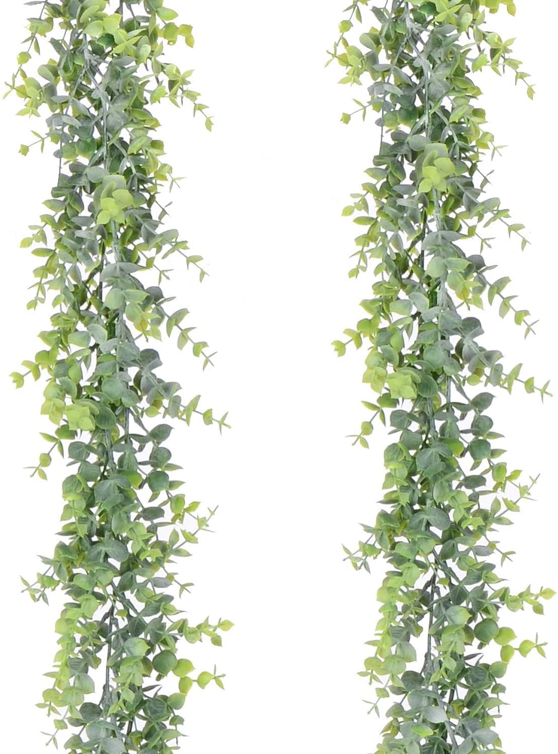 NOGIS 2 Pack Artificial Eucalyptus Garland Fake Vines Faux Eucalyptus Garland Hanging Leaves Greenery 6 Feet/Strand for Wedding Backdrop Arch Wall Table Party Indoor Outdoor Festival Decor