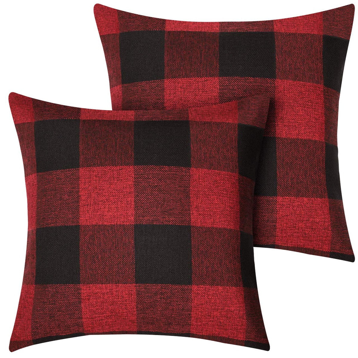 2 Pack Christmas Pillow Covers Buffalo Check Plaid Throw Decorative Cushion Case Polyester for Farmhouse Home Decor Red and Black, 18" x 18"