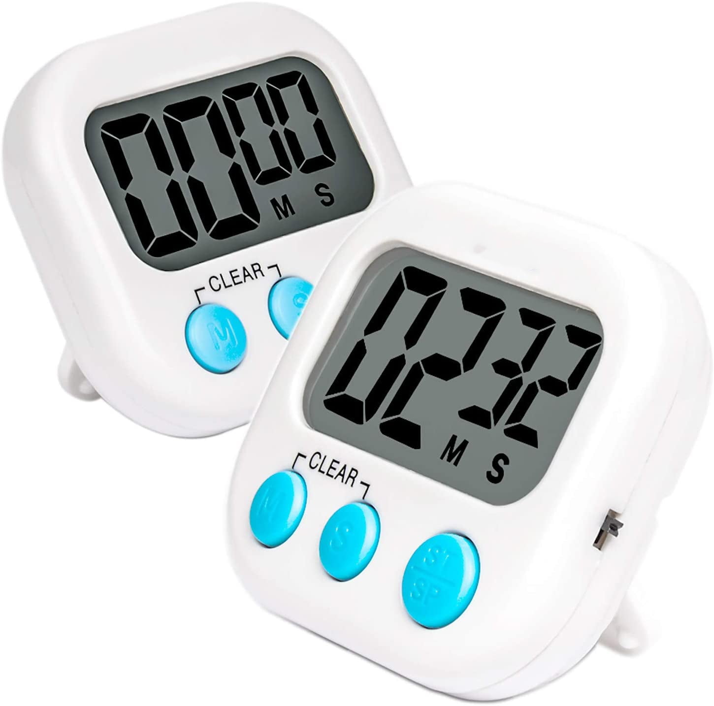 White Digital Kitchen Timer with Big Digits and Loud Alarm