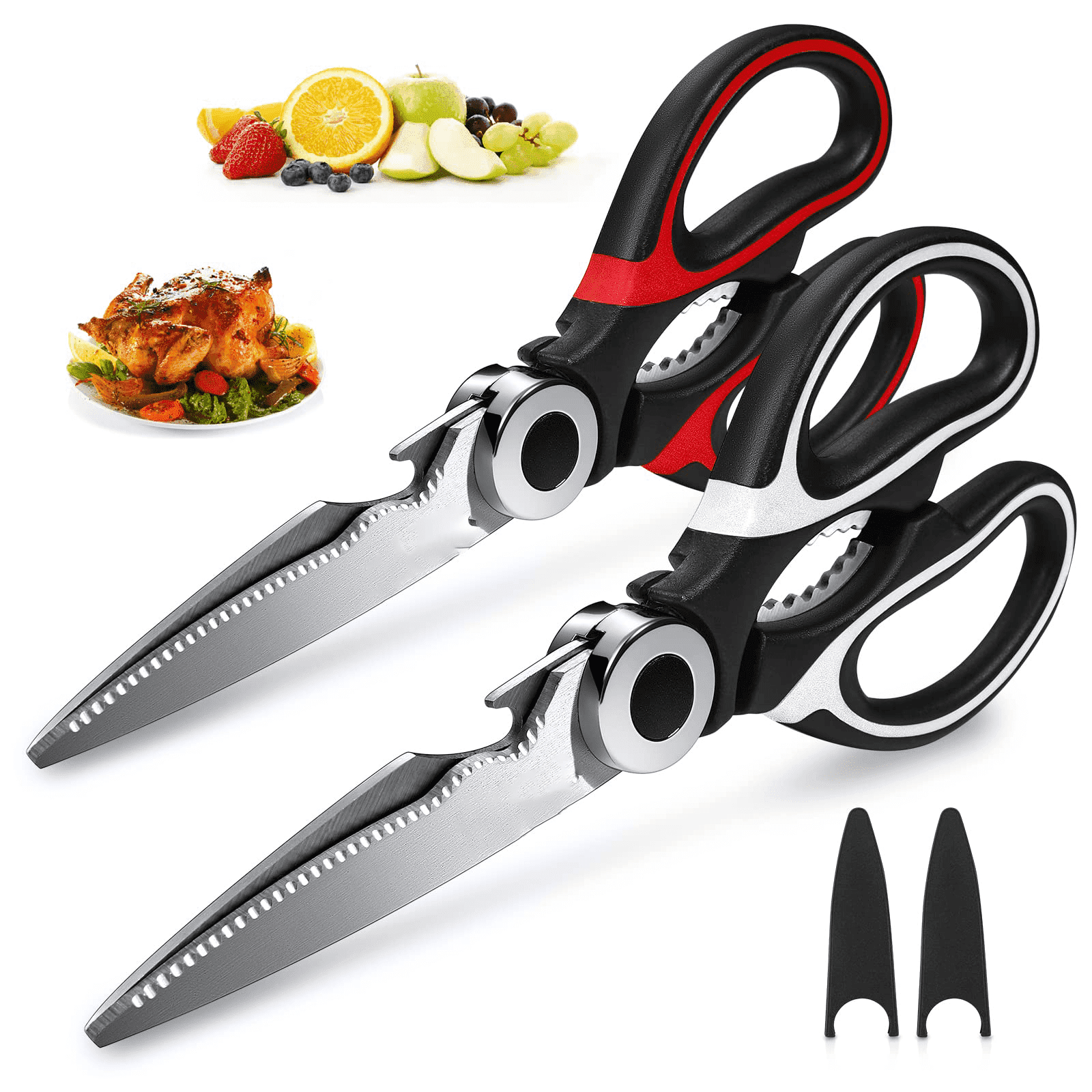 Kitchen Scissor For General Use 2-Packs,Heavy Duty Kitchen Raptor Meat Shears,Dishwasher Safe Cooking Scissors, Stainless Steel Multi-function Scissors For Food,Chicken,Poultry, Fish, Pizza