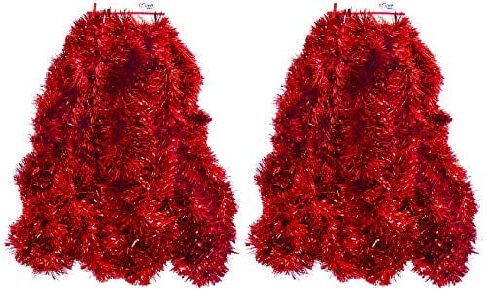 2 Pack Red Super Duper Thick Tinsel Garland 50 Ft Total (Two Strands Each 25 ft Long) (Red, 50 Ft. (Two 25 ft Tinsels) 2 Pack