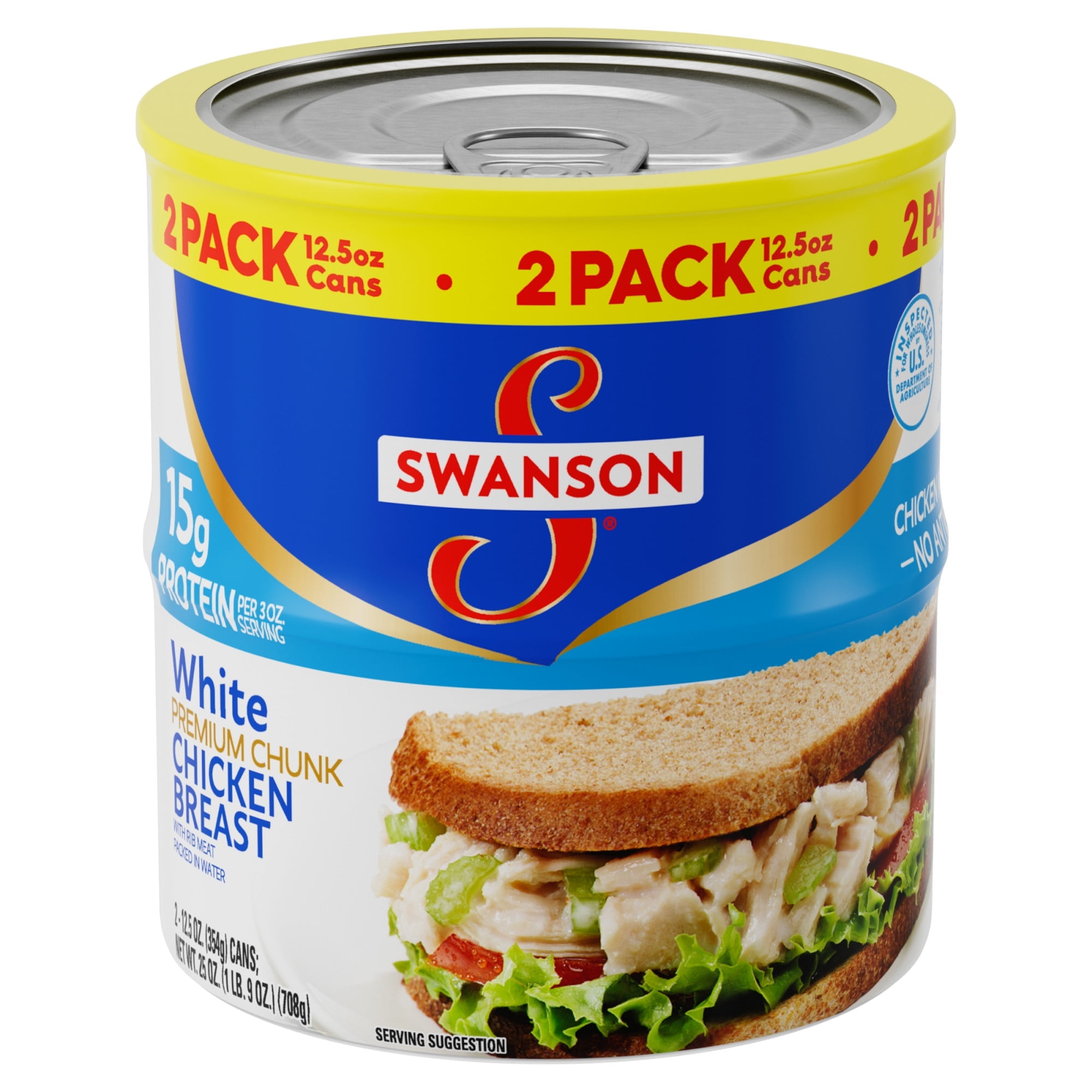 (2 Pack) Swanson White Premium Chunk Canned Chicken Breast in Water, Fully Cooked Chicken, 12.5 oz Can