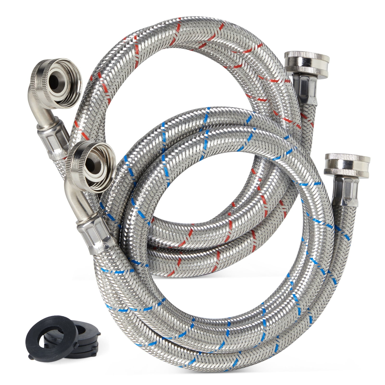 2 Pack Universal Washing Machine Hoses with 90 Degree Elbow Connection, Stainless Steel Rust and Burst Protection (4 Feet)