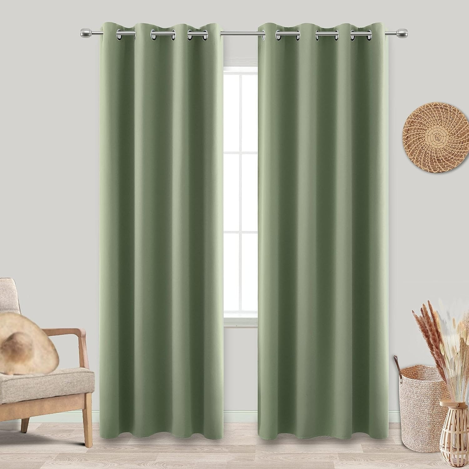 2 Pcs 84 Inch Heavy Insulated Blackout Curtain Panels Sage Green
