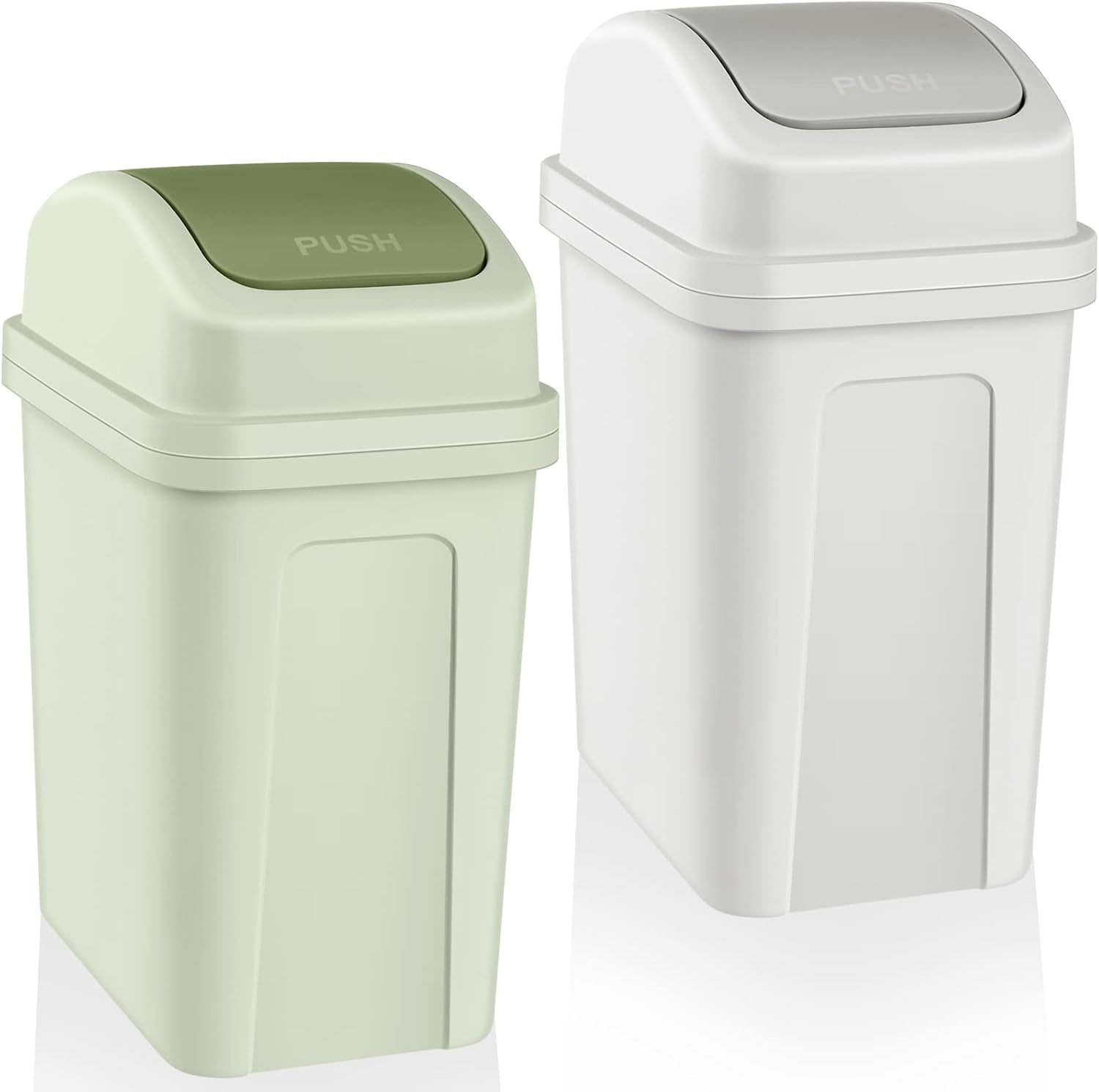 2 Pcs Bathroom Trash Can with Swing Lid Small Garbage Can Plastic Bathroom Trashcan Garbage Bin for Kitchen Waste Bedroom Room Outdoor (Green and Beige, 2.6 Gallon)
