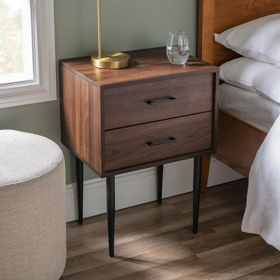 2-Piece 20" Two-Drawer Bedroom Nightstand in Dark Walnut