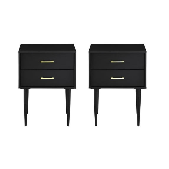 Walker Edison Mid Century Modern Two-Drawer Nightstand, Black