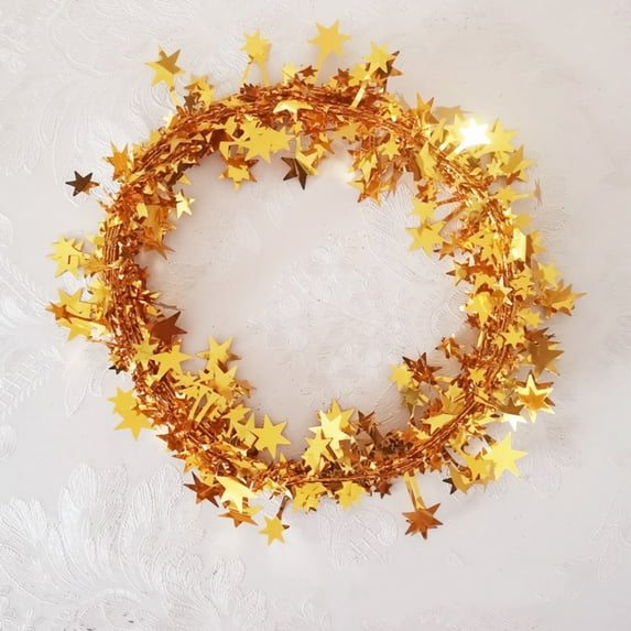 2 Rolls of Sparkly Star Tinsel Garlands with Wire for Christmas Tree, Home, Wedding, Birthday, Party, Festive Ornament (25ft/Roll, Gold)