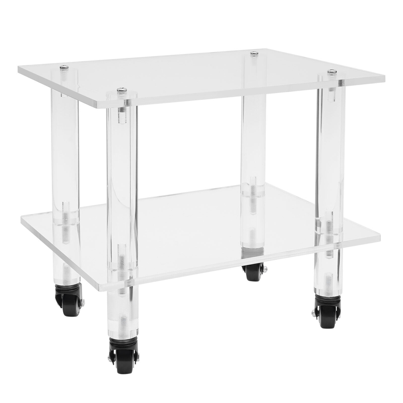 2-Tier Rolling Under Desk Printer Stand Cart with Storage Shelves, Clear Acrylic Printer Rack with Wheels for Home, Office 11.8 Width