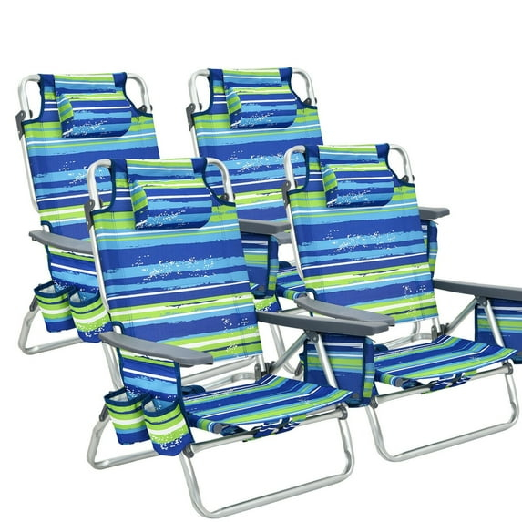 Pack de 2 O 4 Sillas de Playa Plegables Sillas Reclinables de Exterior de 5 Posiciones 4 Piezas Azul