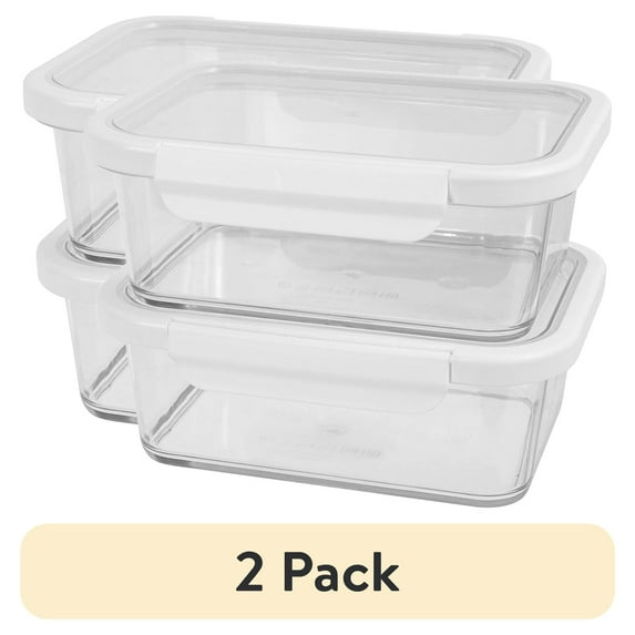 Better Homes & Gardens 4Cup Rectangle Glass Food Storage Container with Tritan Lid. Set of 2,  4 Pieces