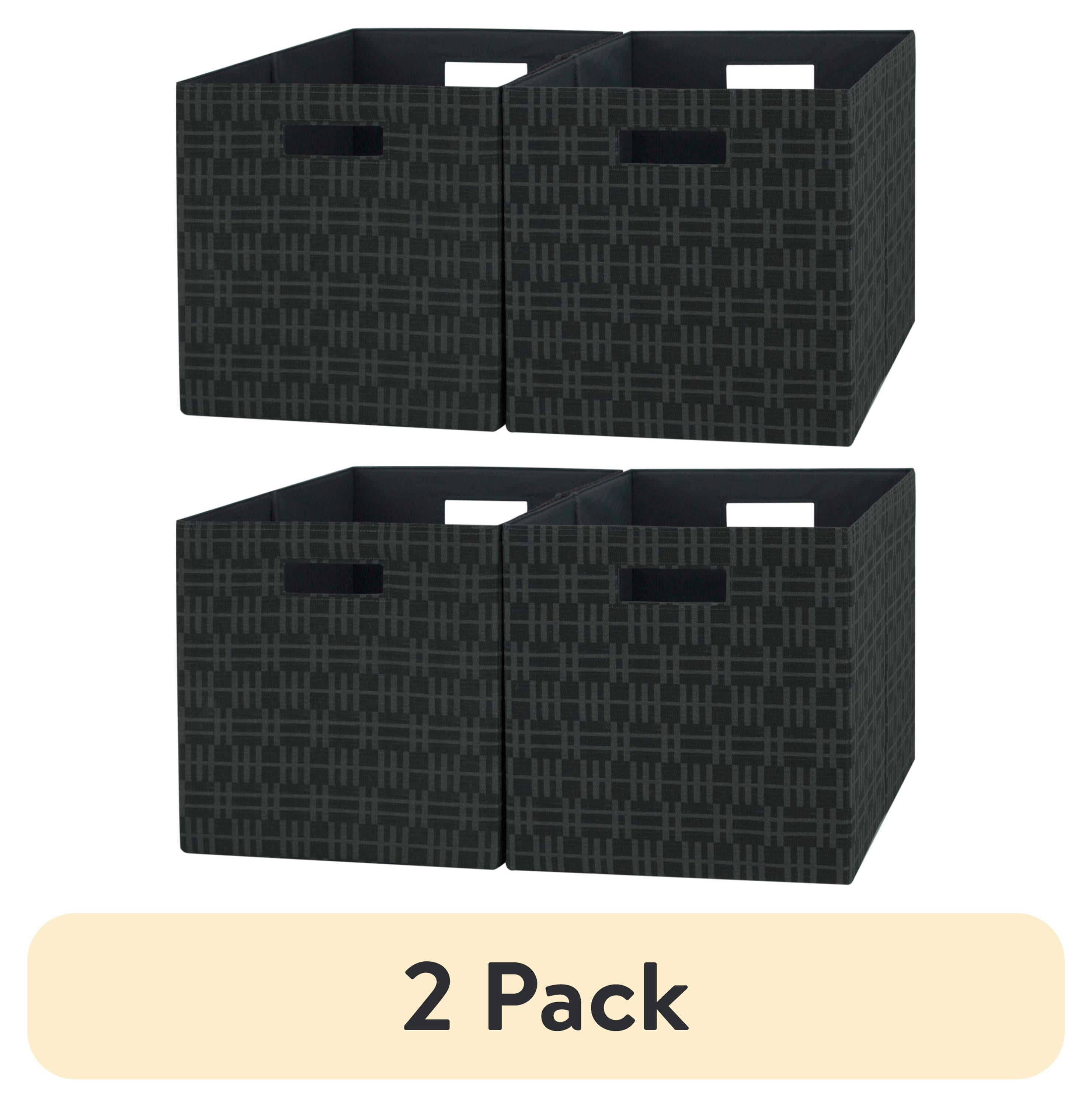 Better Homes & Gardens Fabric Cube Storage Bins (12.75" x 12.75"), 2 Pack, Gray Stripe Geo