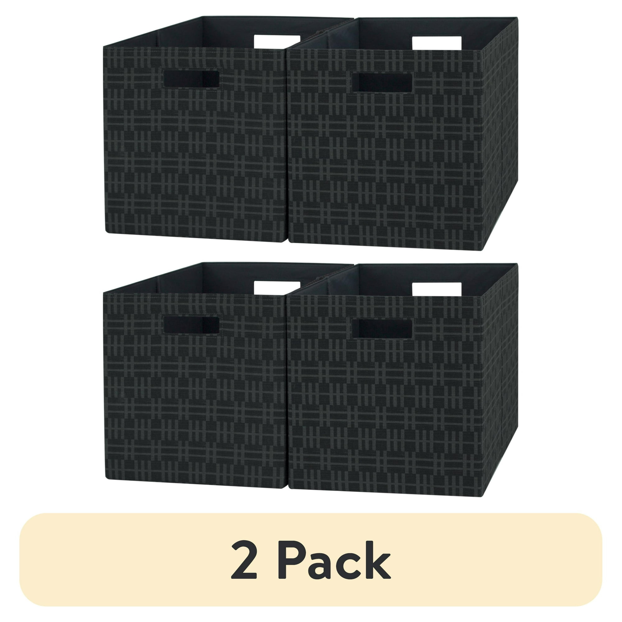 Better Homes & Gardens Fabric Cube Storage Bins (12.75" x 12.75"), 2 Pack, Gray Stripe Geo