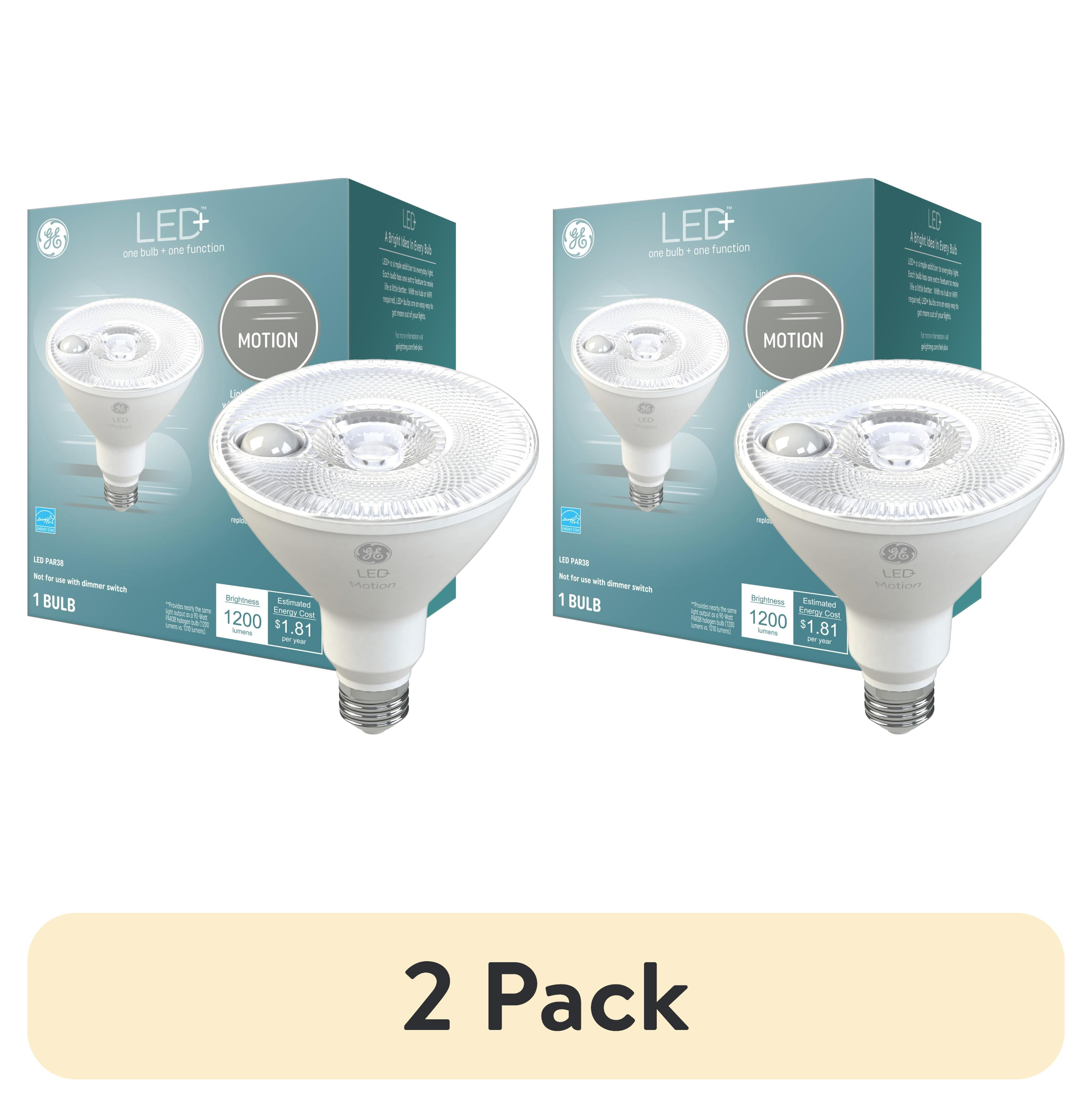 (2 pack) GE LED+ Motion LED Light Bulbs, 15 Watt, Security Light, PAR38, Medium Base