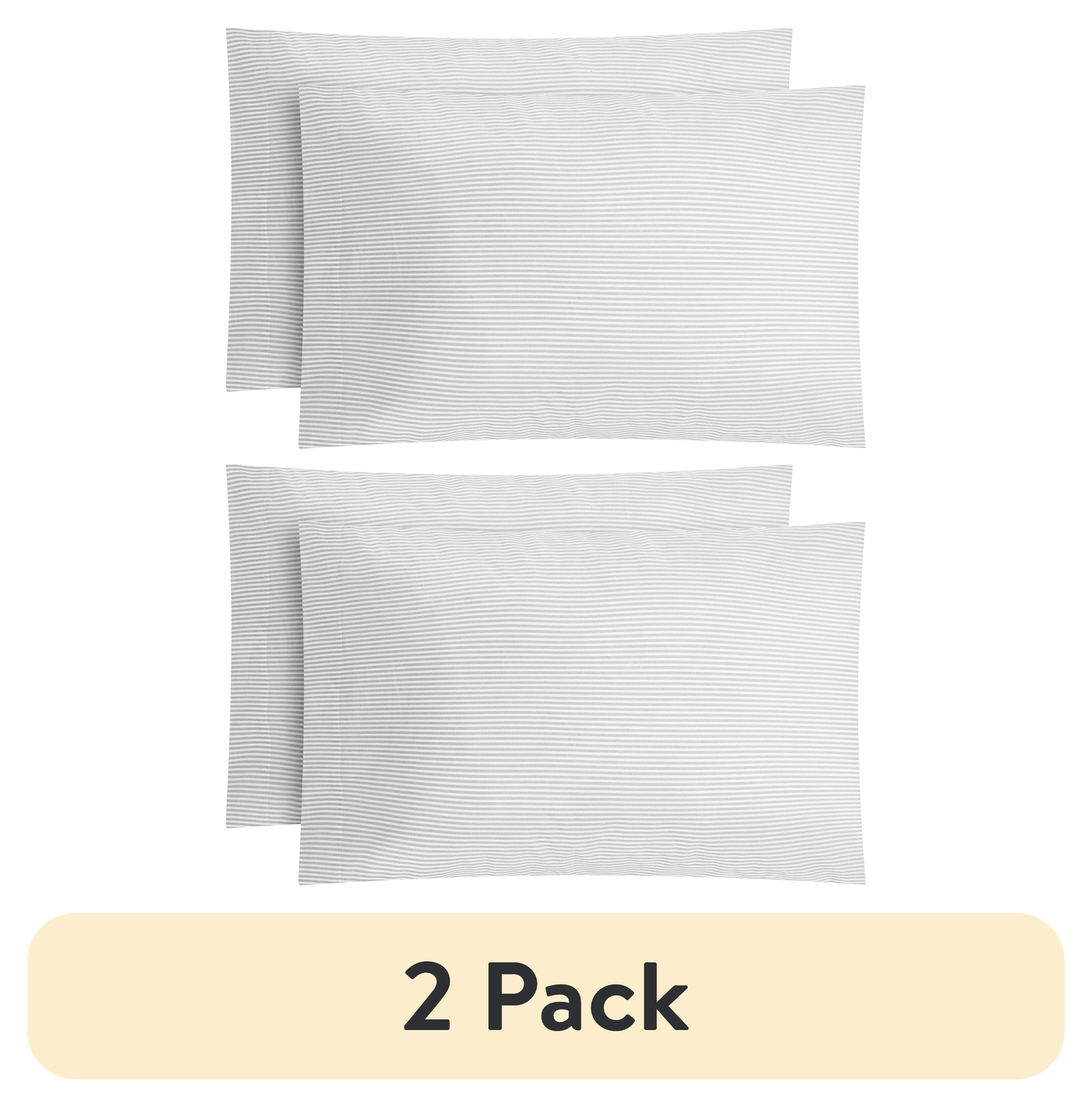 Mainstays 2-Piece 300 Thread Count Silver Stripe Cotton Blend Percale Pillowcase Set, Standard/Queen