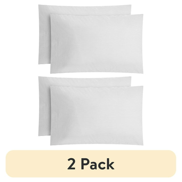 Mainstays 2-Piece 300 Thread Count Silver Stripe Cotton Blend Percale Pillowcase Set, Standard/Queen