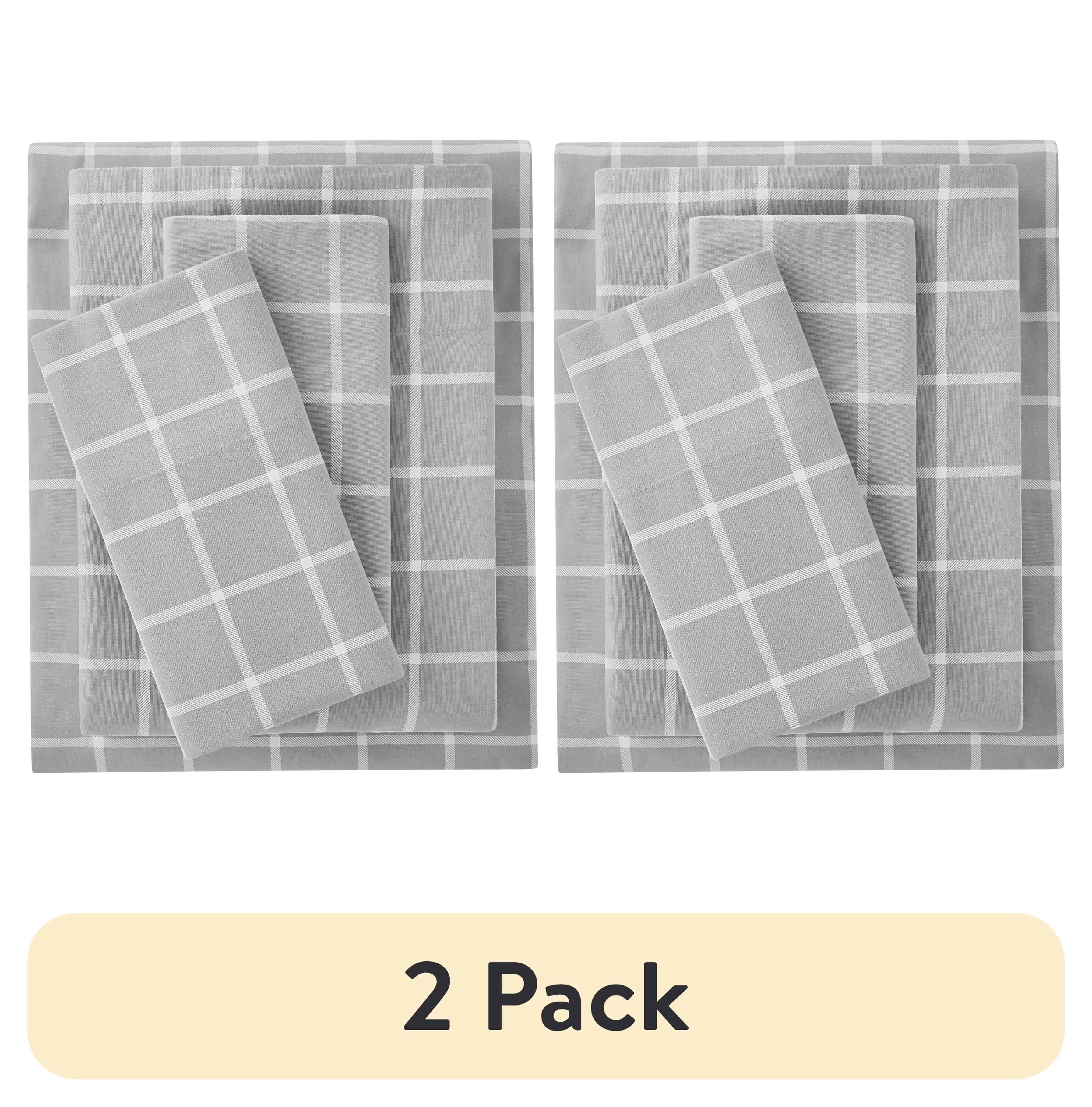 Mainstays, 300 Thread Count, Cotton Blend, Percale, Easy Care, Adult / Teen, Sheet Set, Print , Soft Silver Window Pane , Queen