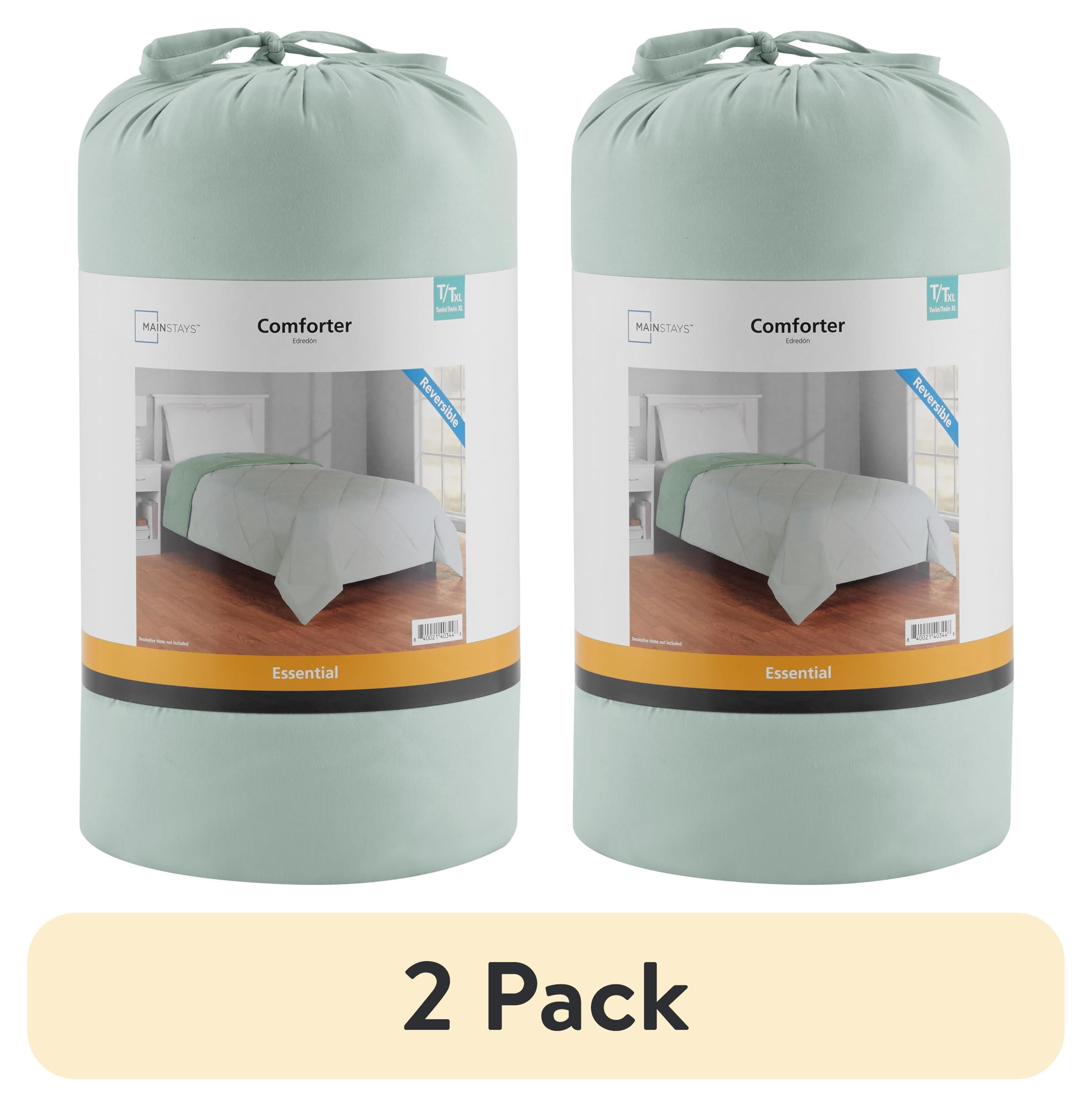 Mainstays Reversible Microfiber Comforter, Green, Twin-XL, Adult, Unisex, All-Season