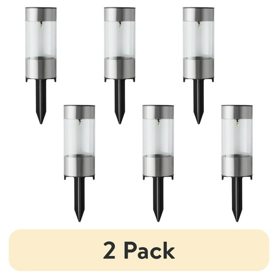 Mainstays Solar Powered Bollard Mini Landscape Path Lights, Warm White, 6 Pack