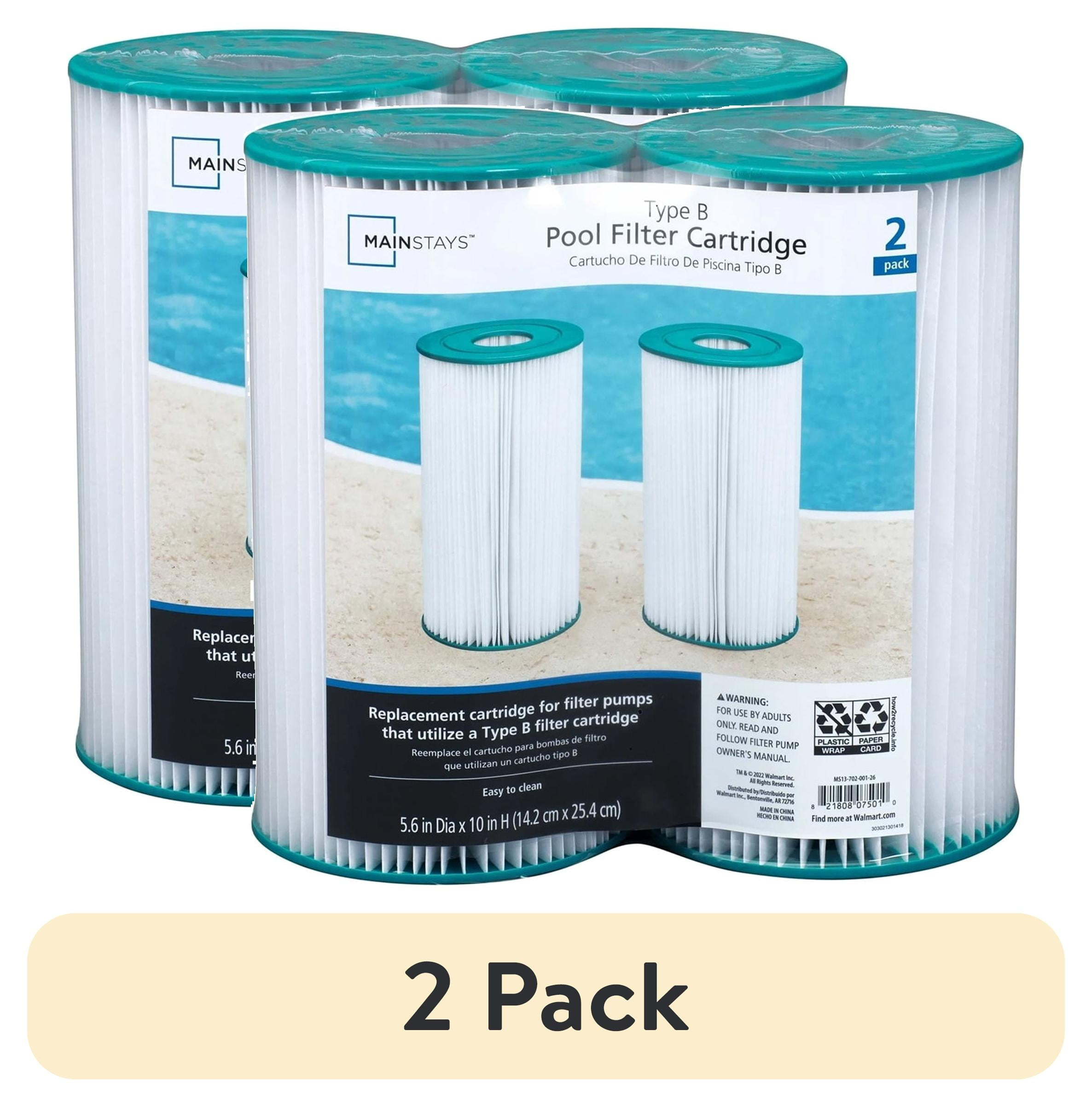 Mainstays Type IV, B Pool Filter Cartridge for Above-Ground Pool, 2 Pack