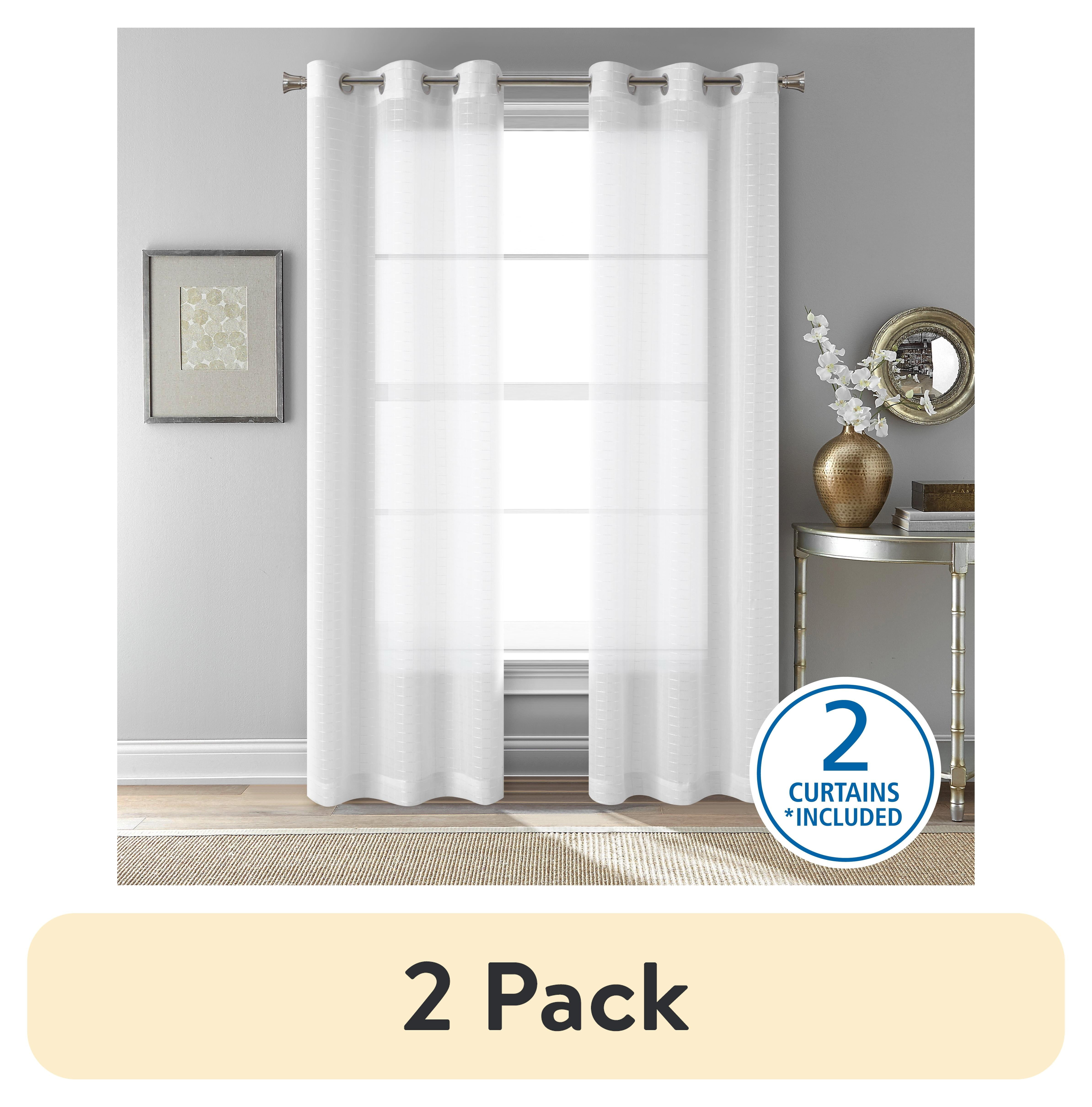 Mainstays Windowpane Sheer Curtain Panel Pair, Set of 2, White, 38" W x 84" L