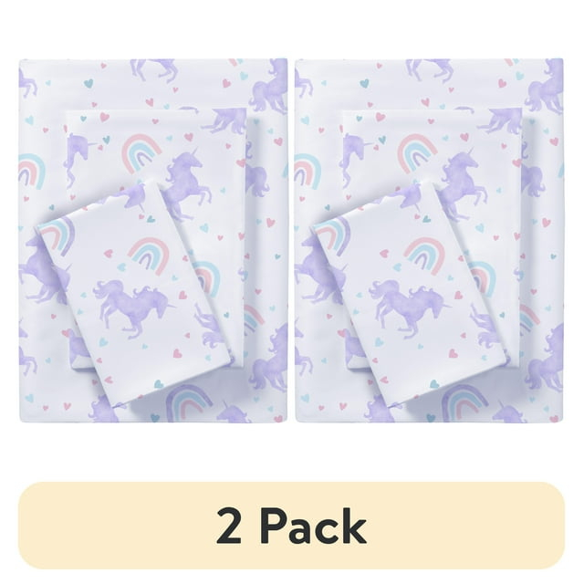 Your Zone Kids Soft Microfiber Sheet Set, Purple Unicorn, Twin, 3 Pieces, Easy Care