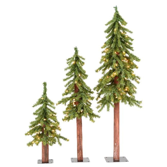 Vickerman 2' 3' 4' Natural Alpine Artificial Christmas Tree Set, Clear Incandescent Lights