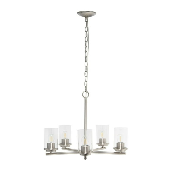 20.5" Traditional 5-Light Metal And Clear Glass Kitchen Island Foyer Hallway Dining Room Hanging Pendant Chandelier,
