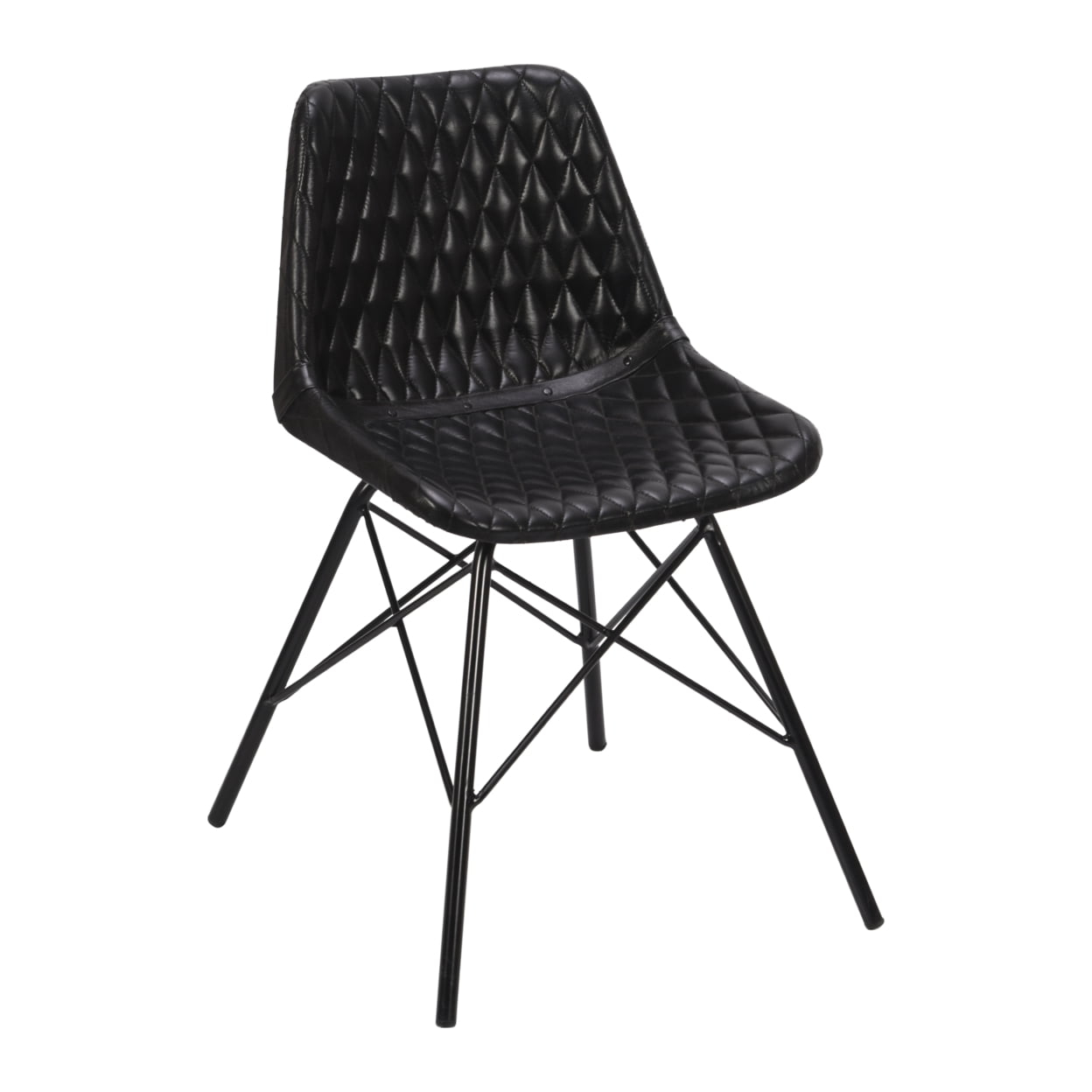 20 Inch Genuine Leather Accent Chair, Diamond Stitched, Metal Frame, Dark Brown, Black - Saltoro Sherpi