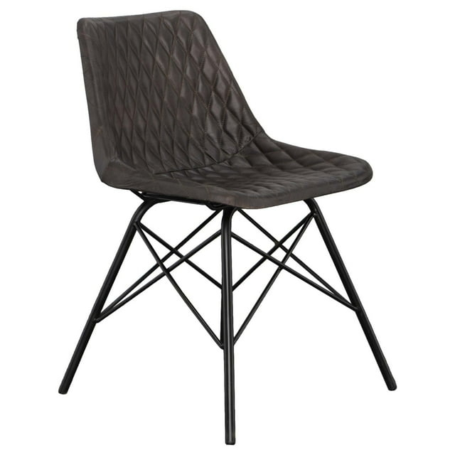 20 Inch Genuine Leather Accent Chair, Diamond Stitched, Metal Frame, Dark Brown, Black - Saltoro Sherpi