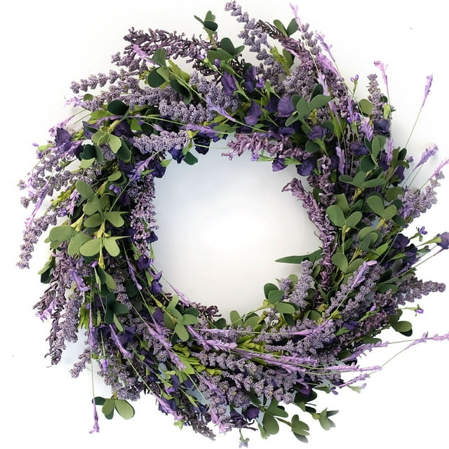 WePro 20 Inch Lavender Wreath for Front Door Greenery Leaves Wreath for All Seasons Indoor Outdoor Floral Wreath for Wedding Party Home Decor