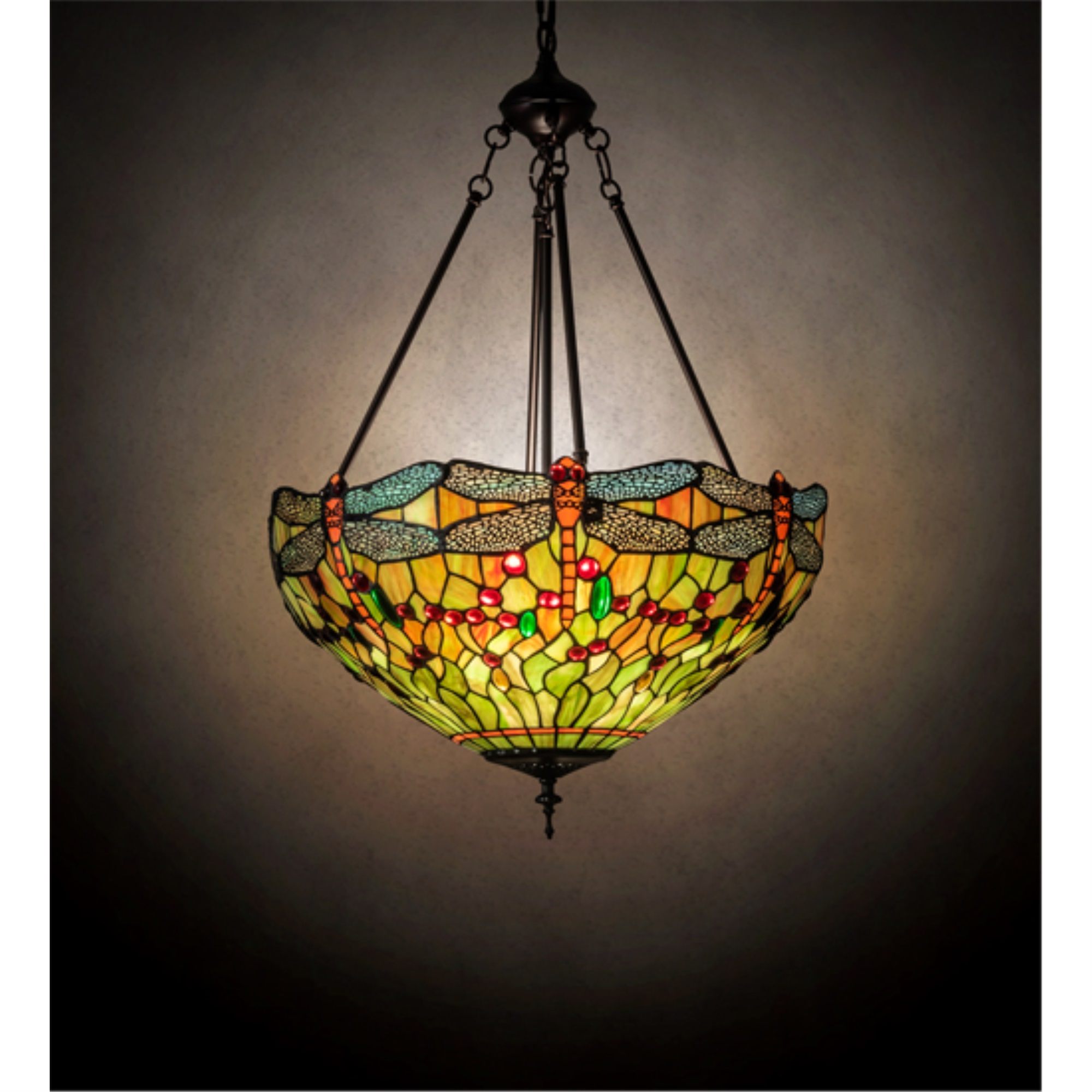 Meyda Lighting 20" Wide Tiffany Hanginghead Dragonfly Inverted Pendant