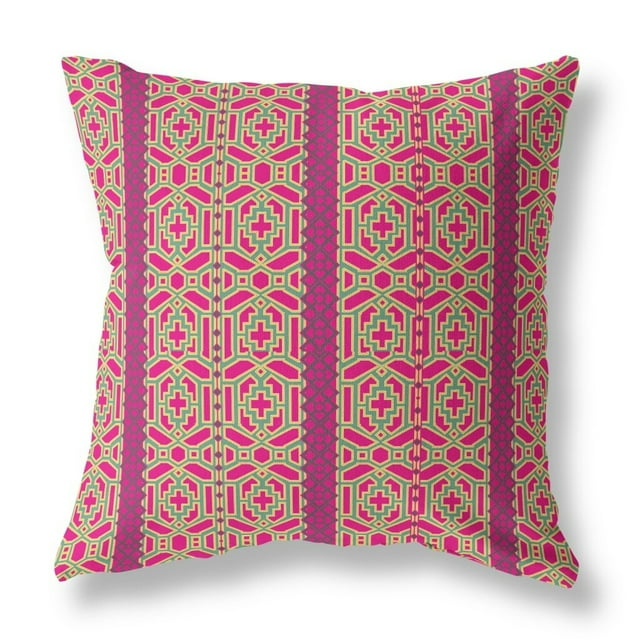 20" X 20" Pink And Green Broadcloth Floral Throw Pillow