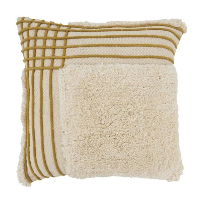 Saro Lifestyle Crosshatch Pattern Tufted Throw Pillow Cover, Beige, 20"x20"