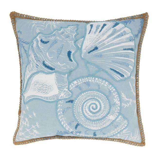 Saro Lifestyle Sandy Shores Seashells Down Filled Throw Pillow, Blue, 20"x20"