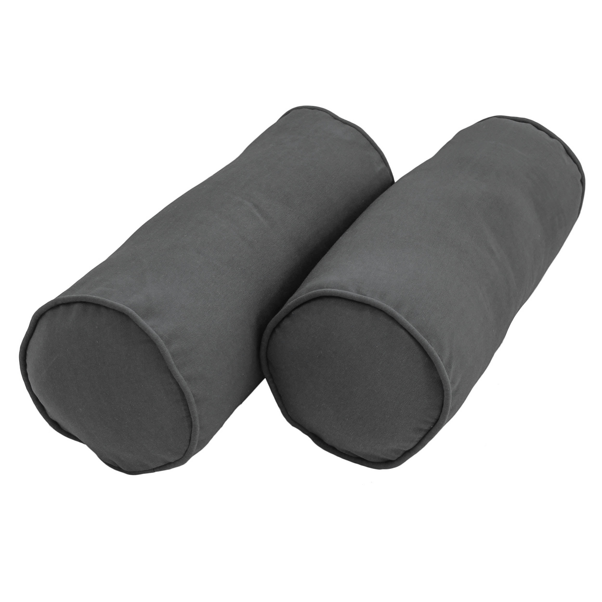 20 x 8 in. Double-Corded Solid Twill Bolster Pillows with Inserts, Steel Grey - Set of 2