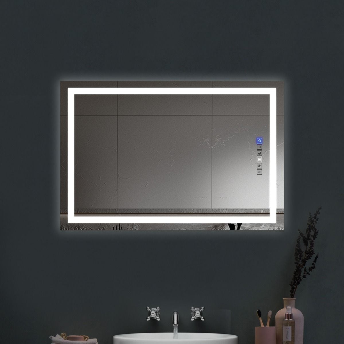 20"x30" inches LED Dimmable Bathroom Mirror Rectangle LED Lighted Wall Mounted Mirror for Vanity Room with Touch Button and Anti-Fog Function by Fab Glass and Mirror