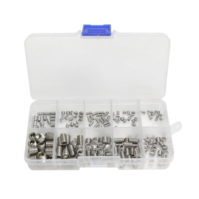 200pcs Stainless Steel Hex Allen Head Socket Set Screw Assortment Kit Socket Set Screw with Internal Hex Drive (Silver)